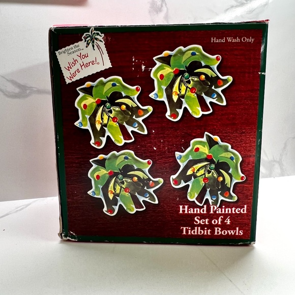 Christmas Brighten the Season Hand Painted Palm Tree set of 4 tidbit bowls NIB. - Picture 8 of 8